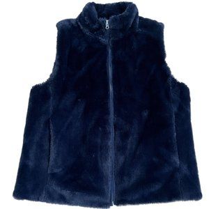 Women's J Crew Navy Blue Faux Fur Vest   Medium